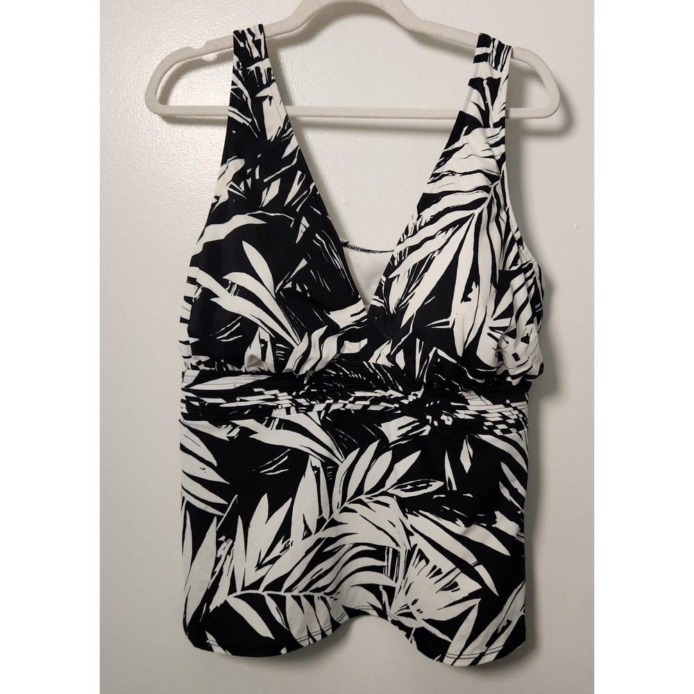 Trimshaper Women's Black Tropical Tankini Swim Top Plus Sz 24W Adjustable‎ Beach